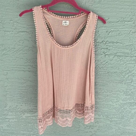 O'Neill Women's Pink Crochet Trim Textured Tank Top Size S Sleeveless - Picture 1 of 10